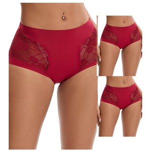 INSPIRE CHIC 3 Packs Women's High Waisted Lace Breathable Full Coverage Tummy Control Briefs Panties - 1 of 4