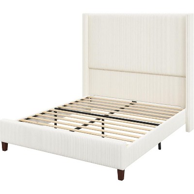 AMERLIFE Size 62" Corduroy Upholstered Bed Frame Extra Tall Wingback Headboard