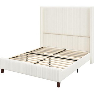 AMERLIFE Size 62" Corduroy Upholstered Bed Frame Extra Tall Wingback Headboard - 1 of 4