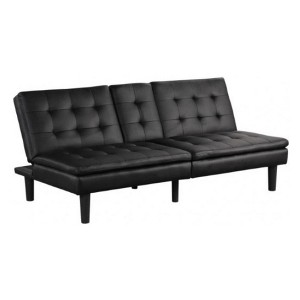 Royal Hampton Futon Sofa Bed, Drop-Down Tray, Cupholder, Black Faux Leather - 1 of 1