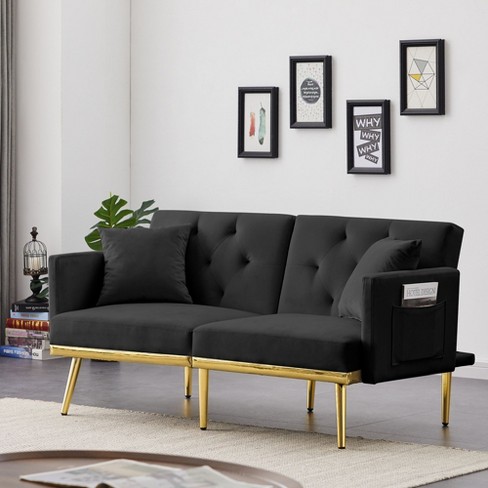 Sersper Convertible Sofa Bed, 59-inch Modern Velvet Sleeper Sofa Loveseat w/2 Pillows, 3 Adjustable Positions and Golden Metal Legs - image 1 of 4