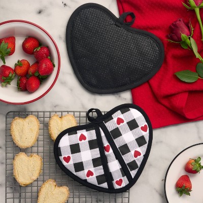 Heart-Shaped Gingham Pot Holders with Silicone Grip, 2-Pack