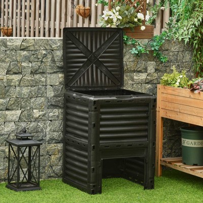 Black 80 Gallon Outdoor Compost Bin with Sliding Door
