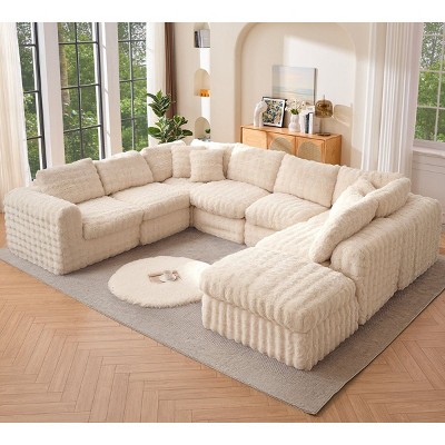 6-8 Seater Boneless Slow-Rebound Memory Foam Couch, Cloud Sectional Couches with Upgraded Fabric, Deep Seat Comfy Fluffy U Shaped Modular Sofa