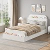 Twin Size Wood Bed Frame with Storage Headboard and Raised-Foodboard for Kid, Twin-Floor Low Platform Bed for Bedroom, No Box Spring Needed - 3 of 4
