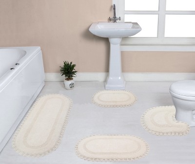 Hampton Crochet Collection Cotton Reversible Tufted Set of 4 Bath Rug Set - Home Weavers