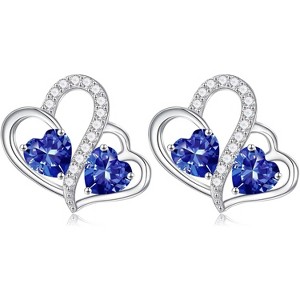 Personalized Double Heart Birthstone Earrings in 925 Sterling Silver for Women. - 1 of 4