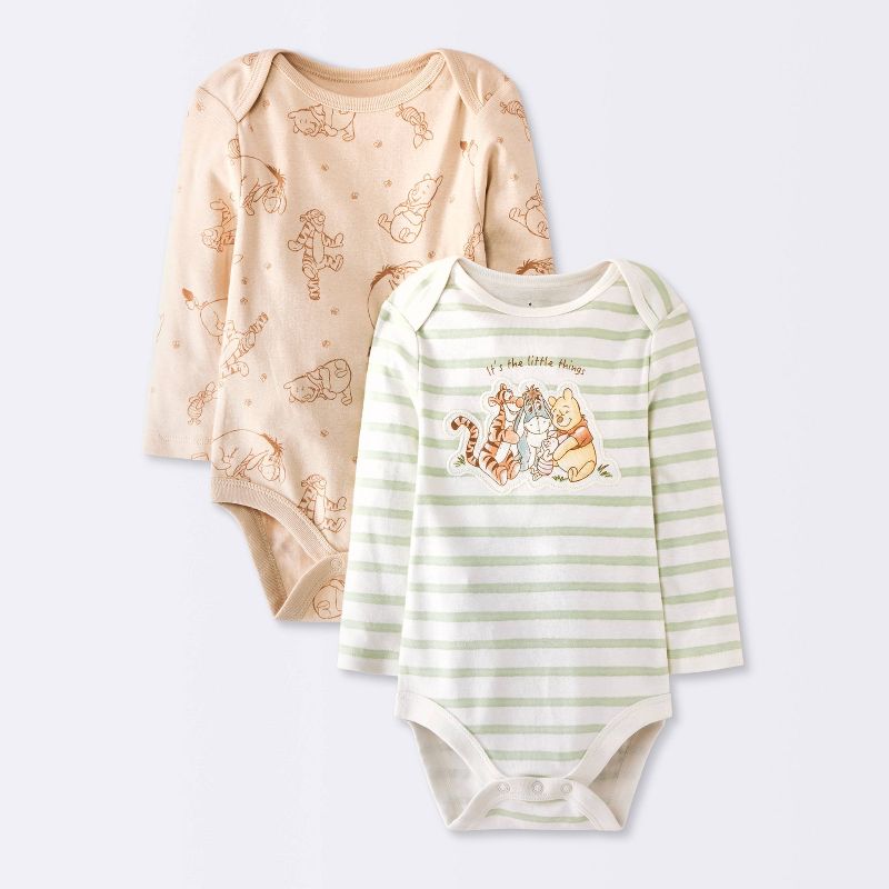 Baby Winnie The Pooh 2pk Long Sleeve Bodysuits - Cloud Island™ green/tan Newborn