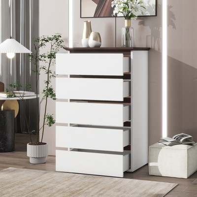 NicBex Modern 5/6-Drawer Dresser,Storage Cabinet with Classic Charm,White & Walnut Wood Drawers for Bedroom,Closet Organizers and Storage