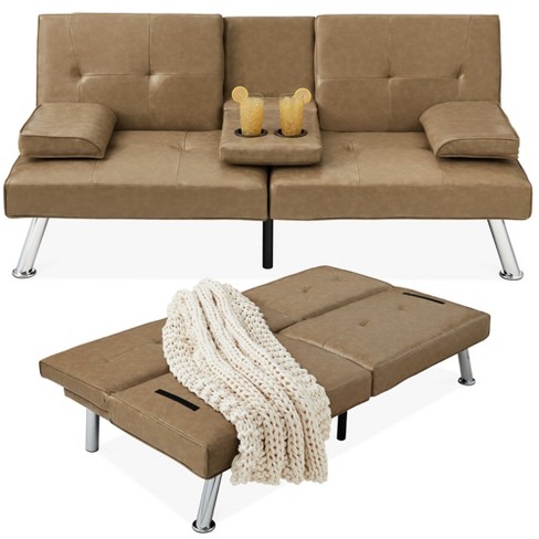 Best Choice Products Modern Faux Leather Convertible Futon Sofa W