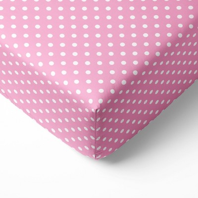 Bacati - Pink Pin Dots Girls 100 percent Cotton Universal Baby US Standard Crib or Toddler Bed Fitted Sheet