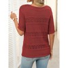 Womens Summer Tops Round Neck Lace Short Sleeve Casual Knit Top Blouse - 2 of 4
