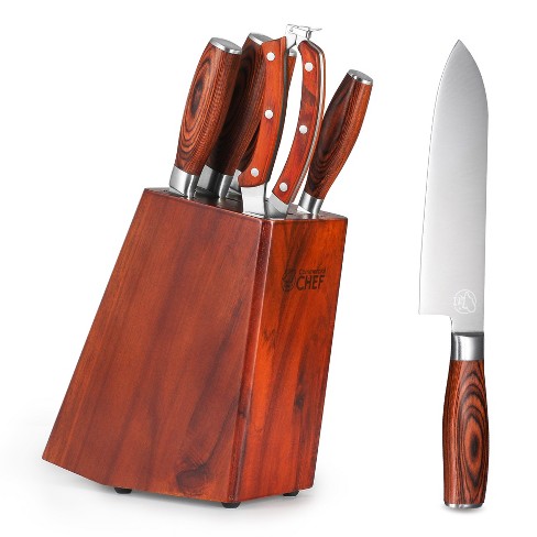 YOLEYA 15 Piece Kitchen Steel Knife Set with Block and Non Stick