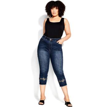 Daeful Women Plus Size Capri Leggings High Waist Oversized Faux Denim Capris  Workout Tummy Control Stretch Fake Cropped Jeans Blue-B 6XL 