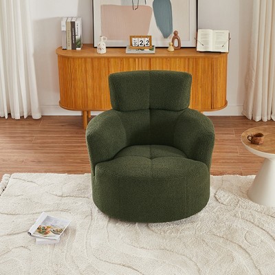 Single Swivel Lounge Chair, Soft Berber Fleece Accent Chair with Adjustable Headrest for Living Room or Office Use - Coolbibila