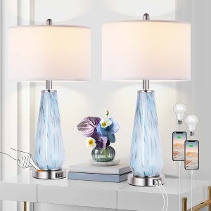 ROTTOGOON Modern Table Lamp Set of 2 Touch Control, Dimmable Bedside Lamp with USB Ports & White Drum Shade for Living Room, Bedroom - 1 of 4