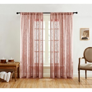 HLC.ME Linda Faux Linen Textured Semi Sheer Privacy Sun Light Filtering Window Rod Pocket Thick Curtains Panels, Set of 2 - 1 of 4