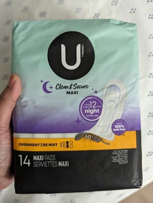 U by Kotex Clean & Secure Overnight Maxi Pads with Wings, Extra Heavy  Absorbency, Unscented, 24 Count
