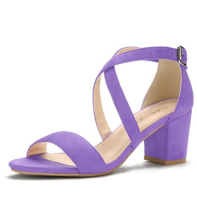 purple block heel shoes