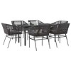 vidaXL 7 Piece Patio Dining Set - Black Poly Rattan Outdoor Furniture with Cushions and Glass Table for Garden, Backyard, Deck, Patio - 2 of 4