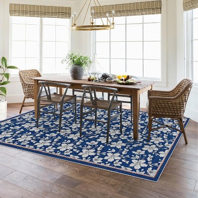 Boho Floral Washable Low-Pile Area Rug, Non-Slip for Living Room, Nursery, Bedroom & Playroom