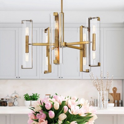 Winfield 10-Light Warm Brass and Glass Chandelier