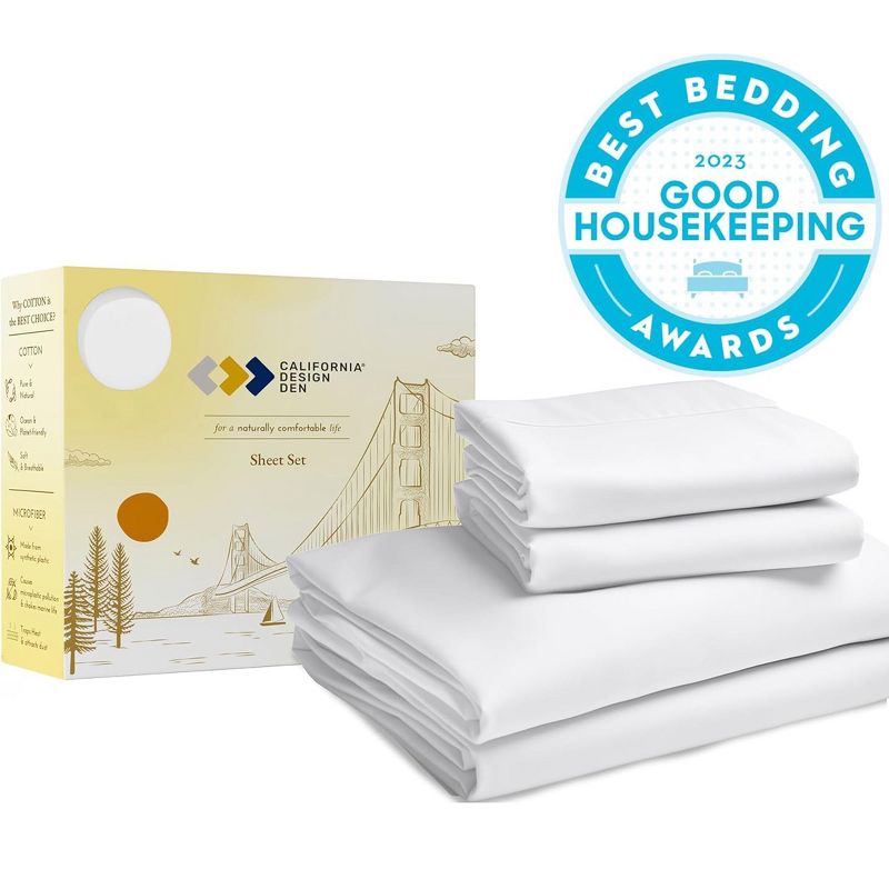 Cotton Sheets Set - Softest 400 Thread Count Bed sheets, 100% Cotton Sateen, Cooling, Deep Pocket by California Design Den, 3 of 17