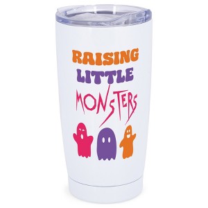 Elanze Designs Raising Little Monsters Ghosts Mom & Dad Halloween Wrap-Around Design 20 Ounce Stainless Steel On-The-Go Coffee Mug, Thermal Travel - 1 of 4