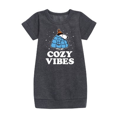 - Peanuts - Snoopy Puffer Cozy Vibes Graphic Short Sleeve Fleece Dress