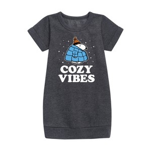 - Peanuts - Snoopy Puffer Cozy Vibes Graphic Short Sleeve Fleece Dress - 1 of 4