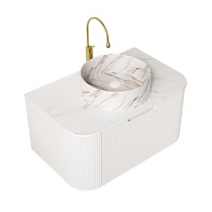 Dexmalle Classic White Bathroom Vanity with Wall-Mounted Floating Curved Edges - 1 of 4