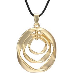 Leather and Wood Necklace Chunky Circle Pendant Boho Jewelry for Women - 1 of 4