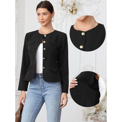 INSPIRE CHIC Women's Business Casual Crew Neck Button Down Fitted Long Sleeve Office Blazer Medium Black — фото 2