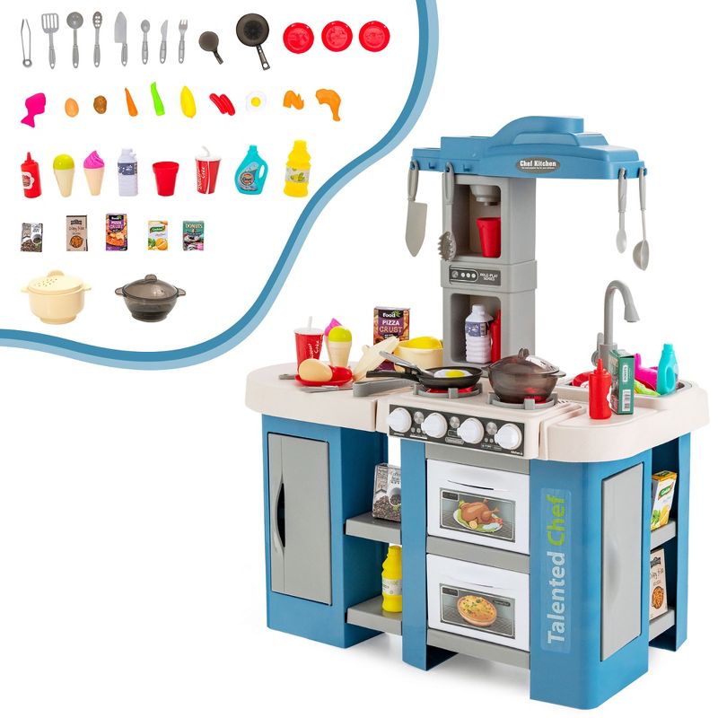 Costway Play Kitchen Set 67 PCS Kitchen Toy For Kids W/Food &Realistic Lights & Sounds, 1 of 11