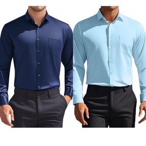 INSPIRE CHIC Men's Solid Long Sleeves Regular Fit Business Button Down Dress Shirts 2 Packs - 1 of 4