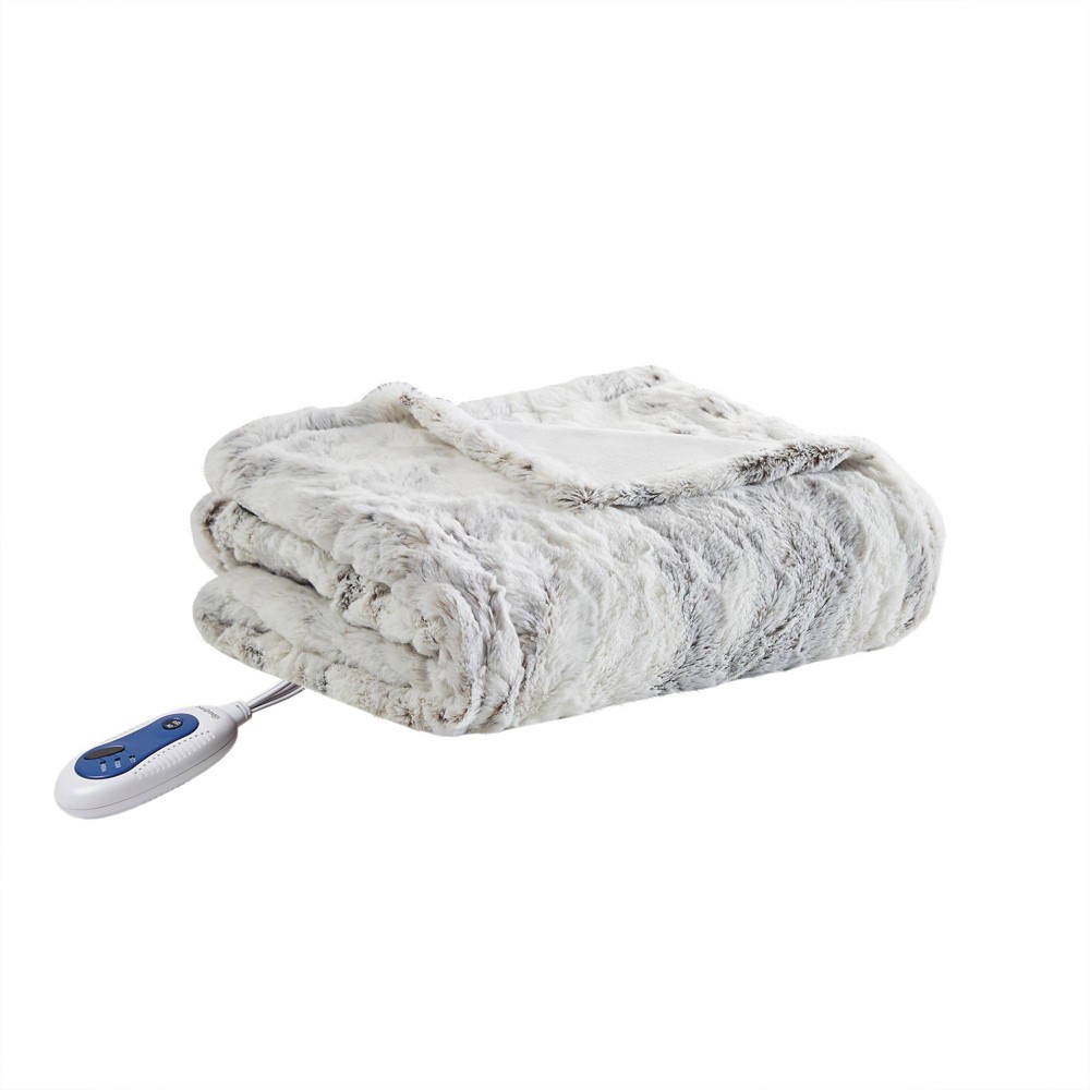 Photos - Duvet Beautyrest 50"x70" Aina Marble Faux Fur Heated Throw Blanket Natural  