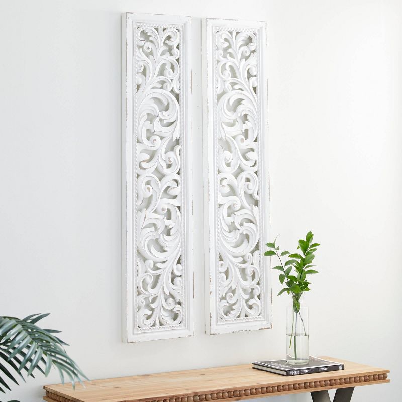 Set of 2 Wood Floral Intricately Carved Scroll Wall Decors White - Olivia &#38; May, 6 of 19