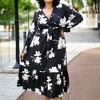 Anna-Kaci Women's Floral Print Wrap Midi Dress with Long Sleeves Ruffle Hem and Self Tie Waist - Black,1X - 4 of 4