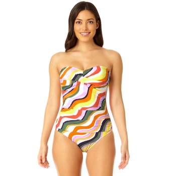Calvin Klein Women's Shirred Tummy-control Split-cup Bandeau One-piece  Swimsuit Women's Swimsuit In Pear Shimmer