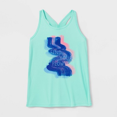 Girls' 'Find Your Flow' Graphic Tank Top - All in Motion™ Aqua Green