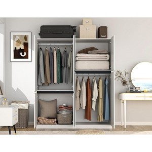 TiramisuBest Wardrobe Armoire, 2-Door Closet with Drawers & Hanging Rod, Twill Wooden Storage Cabinet, Modern White, 20.4"D x 31.5"W x 76.77"H - 1 of 4