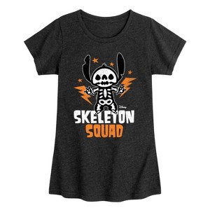 Girls' - Lilo and Stitch - Skeleton Squad Fitted Short Sleeve Graphic T-Shirt - 1 of 4