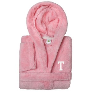 Personalized Linum Kids 100% Polyester SUPER PLUSH Double Brushed Hooded Bathrobe in White Bookman Font - 1 of 3