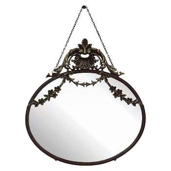 10.5" x 13.5" Antique Inspired Hanging Oval Mirror with Pewter Frame Rust Black- 3R Studios