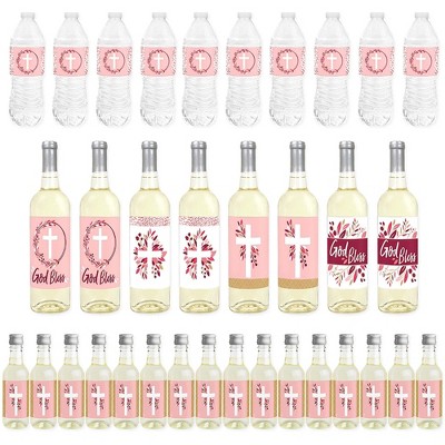 Big Dot of Happiness Pink Elegant Cross - Girl Religious Party Decorations - Beverage Bar Kit - 34 Pieces