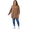 Women's Plus Size Flannel Plaid Lapel Long Sleeve Button Down Casual Shacket Shirts with Pocket - Agnes Orinda - 3 of 4