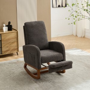 25.4'' Boucle High Back Rocking Chair with Retractable Footrest and Side Pocket for Nursery, Living Room, Bedroom - 1 of 4