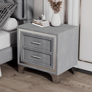 Nightstand, Side Tables Bedroom With 2 Drawers, Metal Legs, Mid Century Velvet Bedside Table, Fully Assembled Except Legs And Handles - 1 of 4