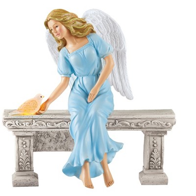 Collections Etc Hand-Painted Angel with Solar Powered Bird Garden Statue