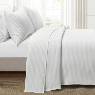 Off-White Cotton Reversible Full Quilt Set